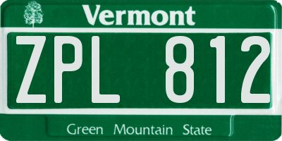 VT license plate ZPL812