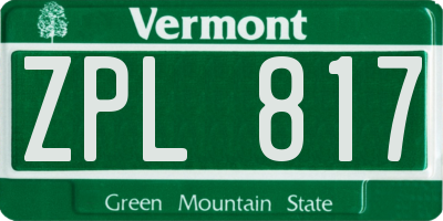 VT license plate ZPL817