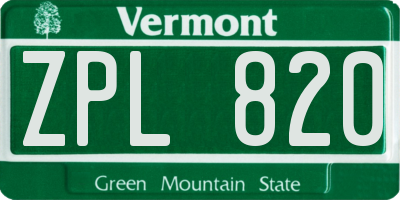 VT license plate ZPL820