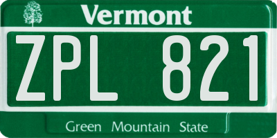 VT license plate ZPL821
