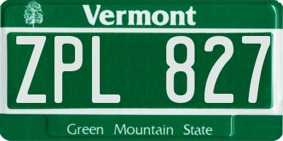 VT license plate ZPL827