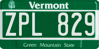 VT license plate ZPL829