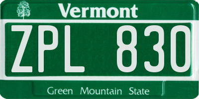 VT license plate ZPL830