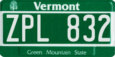 VT license plate ZPL832