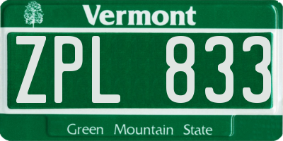 VT license plate ZPL833