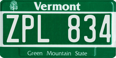 VT license plate ZPL834