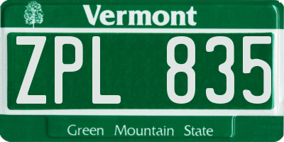 VT license plate ZPL835