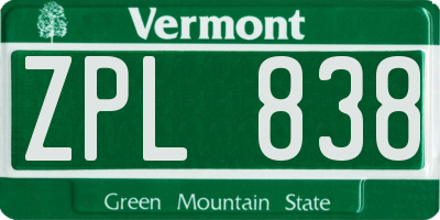 VT license plate ZPL838
