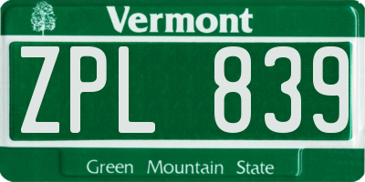 VT license plate ZPL839