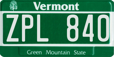 VT license plate ZPL840