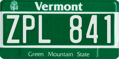 VT license plate ZPL841