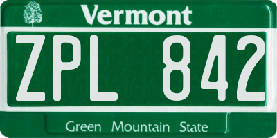 VT license plate ZPL842
