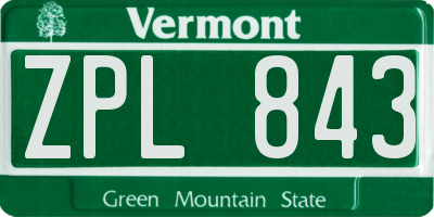 VT license plate ZPL843