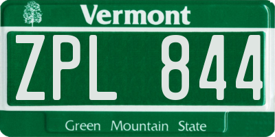 VT license plate ZPL844