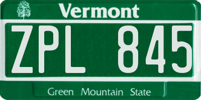 VT license plate ZPL845