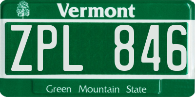 VT license plate ZPL846
