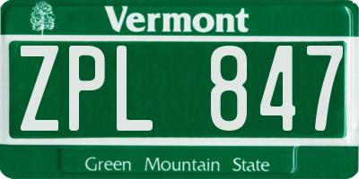 VT license plate ZPL847