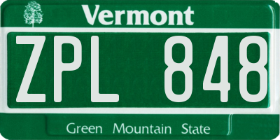 VT license plate ZPL848