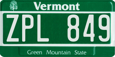 VT license plate ZPL849