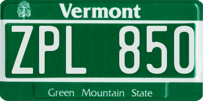 VT license plate ZPL850