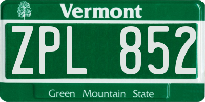 VT license plate ZPL852