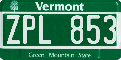 VT license plate ZPL853