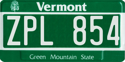 VT license plate ZPL854