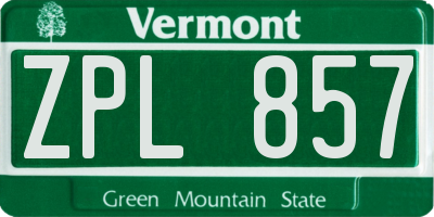 VT license plate ZPL857