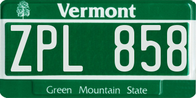VT license plate ZPL858