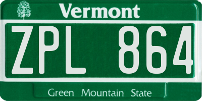 VT license plate ZPL864