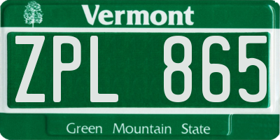 VT license plate ZPL865