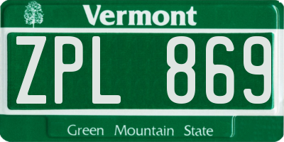 VT license plate ZPL869