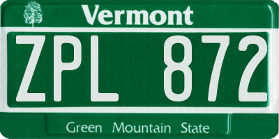 VT license plate ZPL872