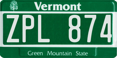 VT license plate ZPL874