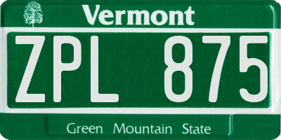 VT license plate ZPL875
