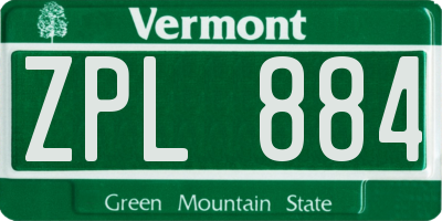 VT license plate ZPL884