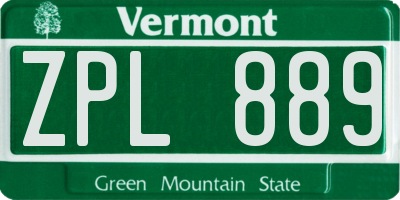 VT license plate ZPL889