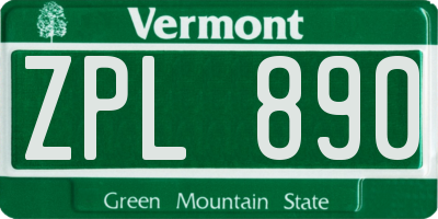 VT license plate ZPL890