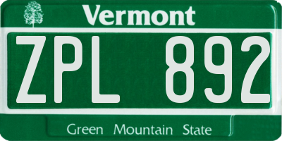 VT license plate ZPL892