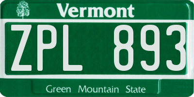 VT license plate ZPL893