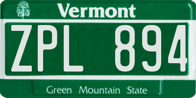 VT license plate ZPL894