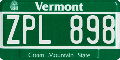 VT license plate ZPL898