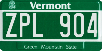 VT license plate ZPL904