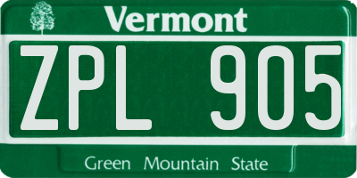 VT license plate ZPL905