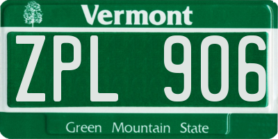 VT license plate ZPL906