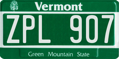 VT license plate ZPL907