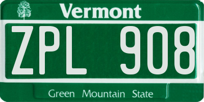 VT license plate ZPL908