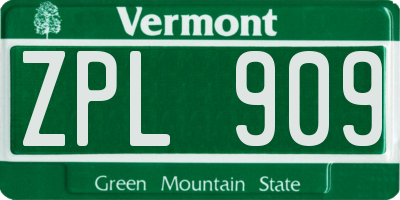 VT license plate ZPL909