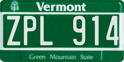 VT license plate ZPL914
