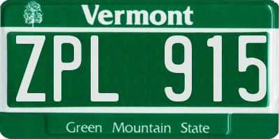 VT license plate ZPL915